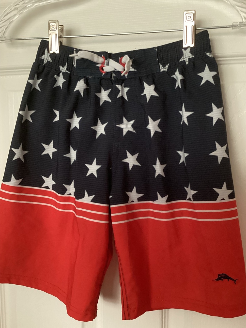 Boys Tommy Bahama swim trunks EUC red white blue stars stripes patriotic